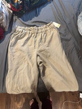 a new day Light Beige Elastic-Waist Linen-Blend Pants